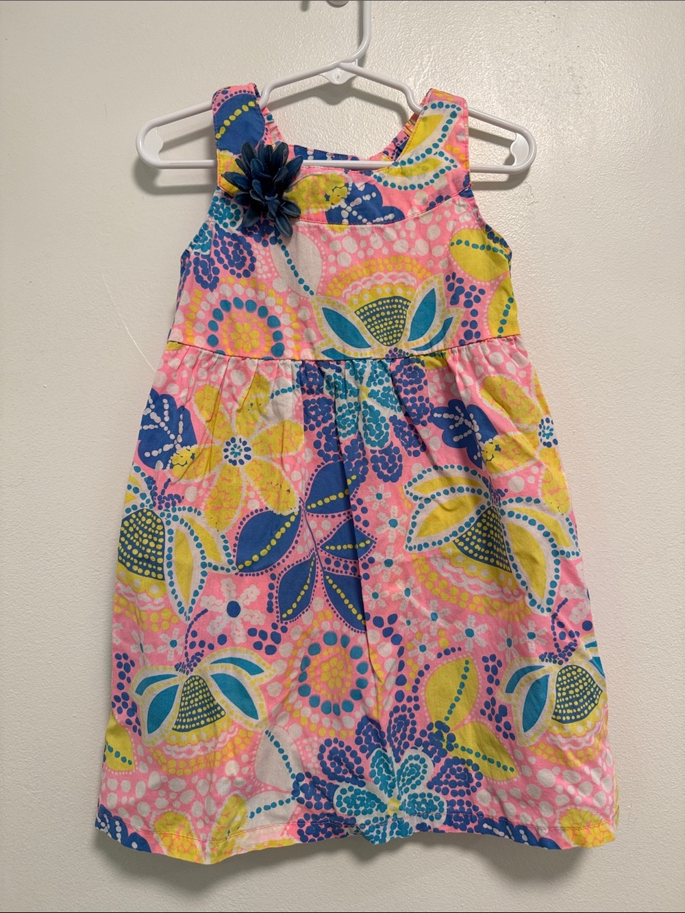 healthtex Pink Floral Dress with Blue and Yellow Accents